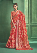 Thumbnail for Joban Fashion Redbull Moss Brasso With Kasab Zari Border Saree & Tassels With Brasso Blouse