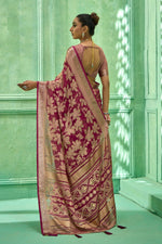 Thumbnail for Joban Fashion Deep Magenta Dull Moss Brasso With Kasab Zari Border Saree & Tassels With Brasso Blouse
