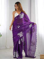 Thumbnail for Mitera Floral Sequinned Silk Blend Designer Saree - Distacart