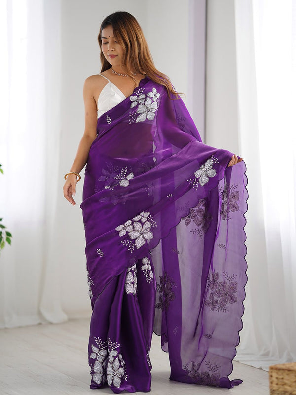 Mitera Floral Sequinned Silk Blend Designer Saree - Distacart