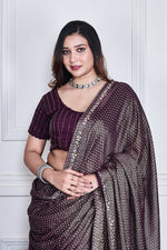 Thumbnail for Morchari Purple Pure Chiffon Hand Embroidery Saree And Stitched Blouse