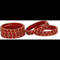 Thumbnail for Afast Bridal Wedding & Party Fashionable Colorful Glass Bangle/Kada Set, Pack Of 8 - Red - Distacart