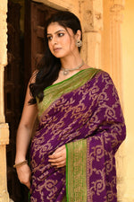 Thumbnail for Joban Fashion Purple Crepe Chiffon Pure Handloom Banarasi Silk Saree