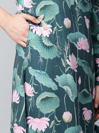 Thumbnail for Ahalyaa Women Green Crepe Floral Printed Kurta with Palazzo Set - Distacart