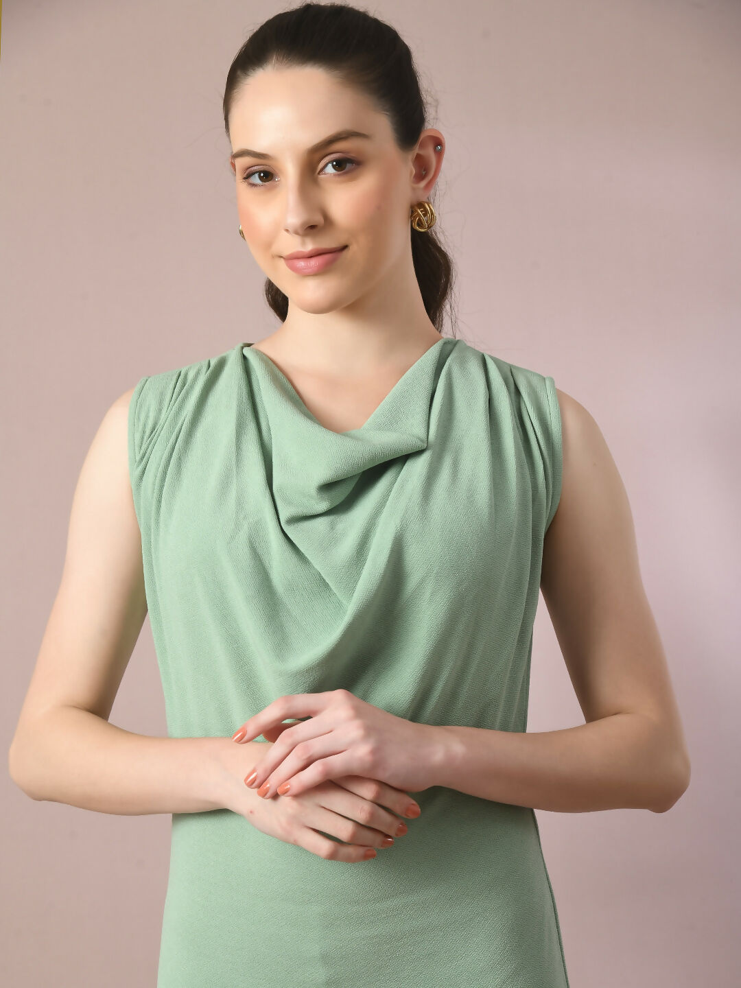 Myshka Women's Sea Green Solid Cowl Neck Bodycon Party Dress - Distacart