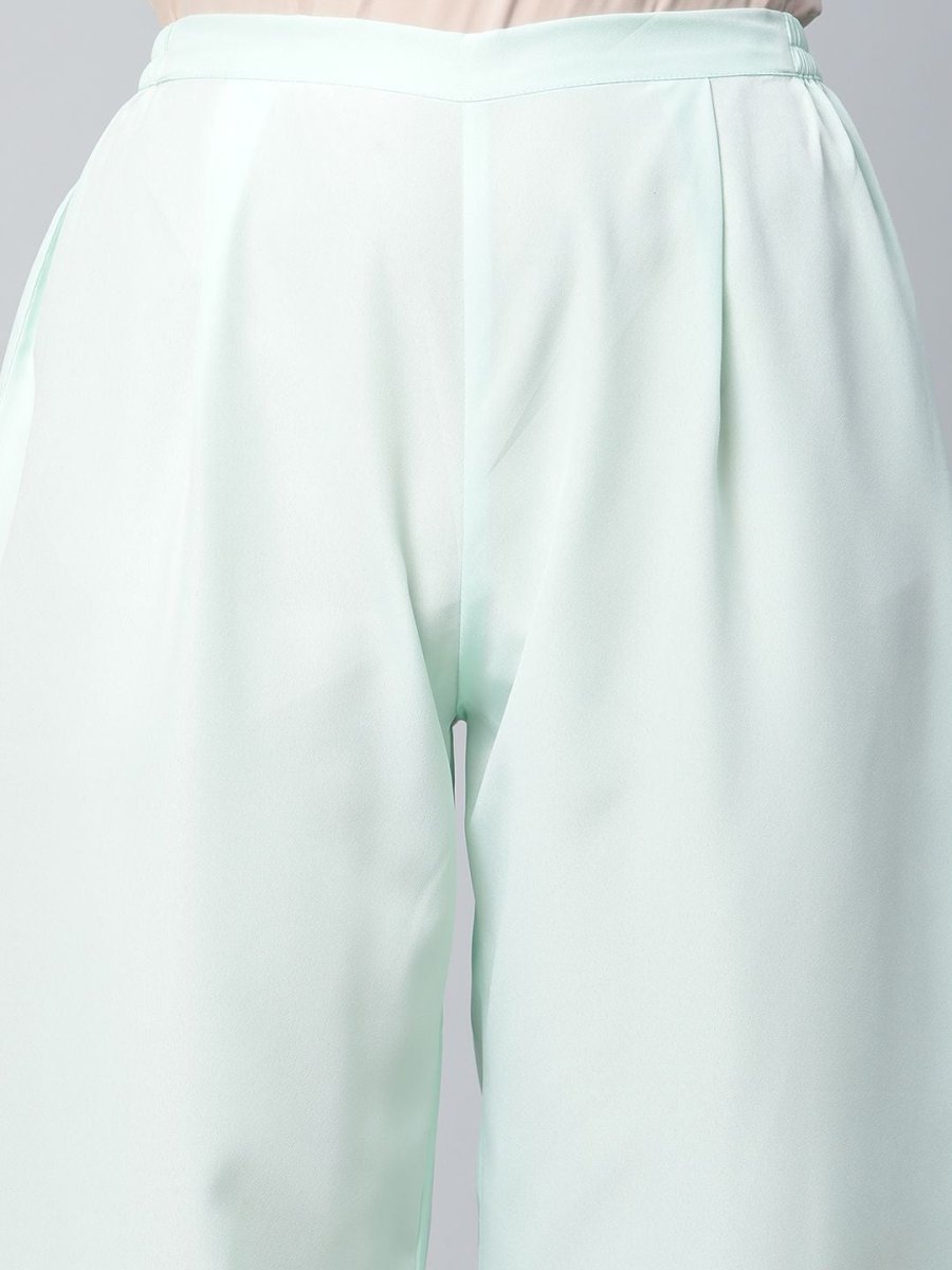 Ahalyaa Women Sea Green Organza Romantic Florals Kurta Palazzo Set