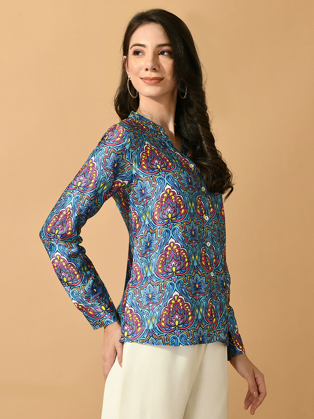 Myshka Women's Multi Satin Printed Smart Shirt - Distacart