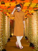 Thumbnail for Even Apparels Men's Copper Coloured Linen Kurta - Distacart