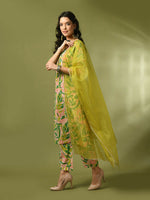 Thumbnail for Myshka Women's Multi Printed Cotton Straight Party Kurta Set With Dupatta - Distacart