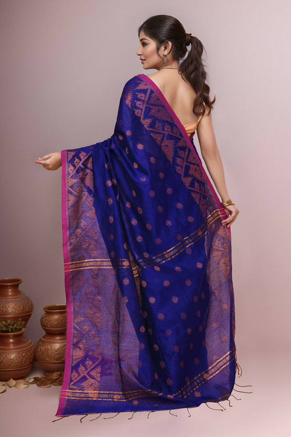 Joban Fashion Blue Cotton Blend Handloom Saree