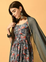 Thumbnail for Myshka Women's Grey Festive Flared Anarkali Kurta With Dupatta sets - Distacart