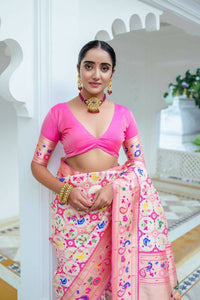 Thumbnail for Aastha Fashion Off White Woven Paithani Silk Saree with Blouse - Distacart