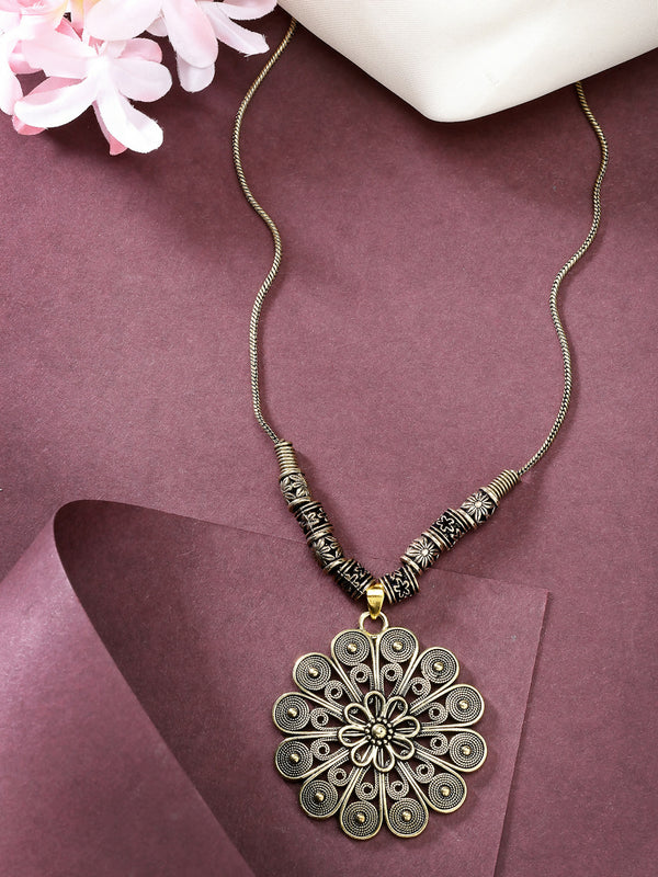 NVR Women's Gold-Plated Floral Shape Pendant with Chain - Distacart