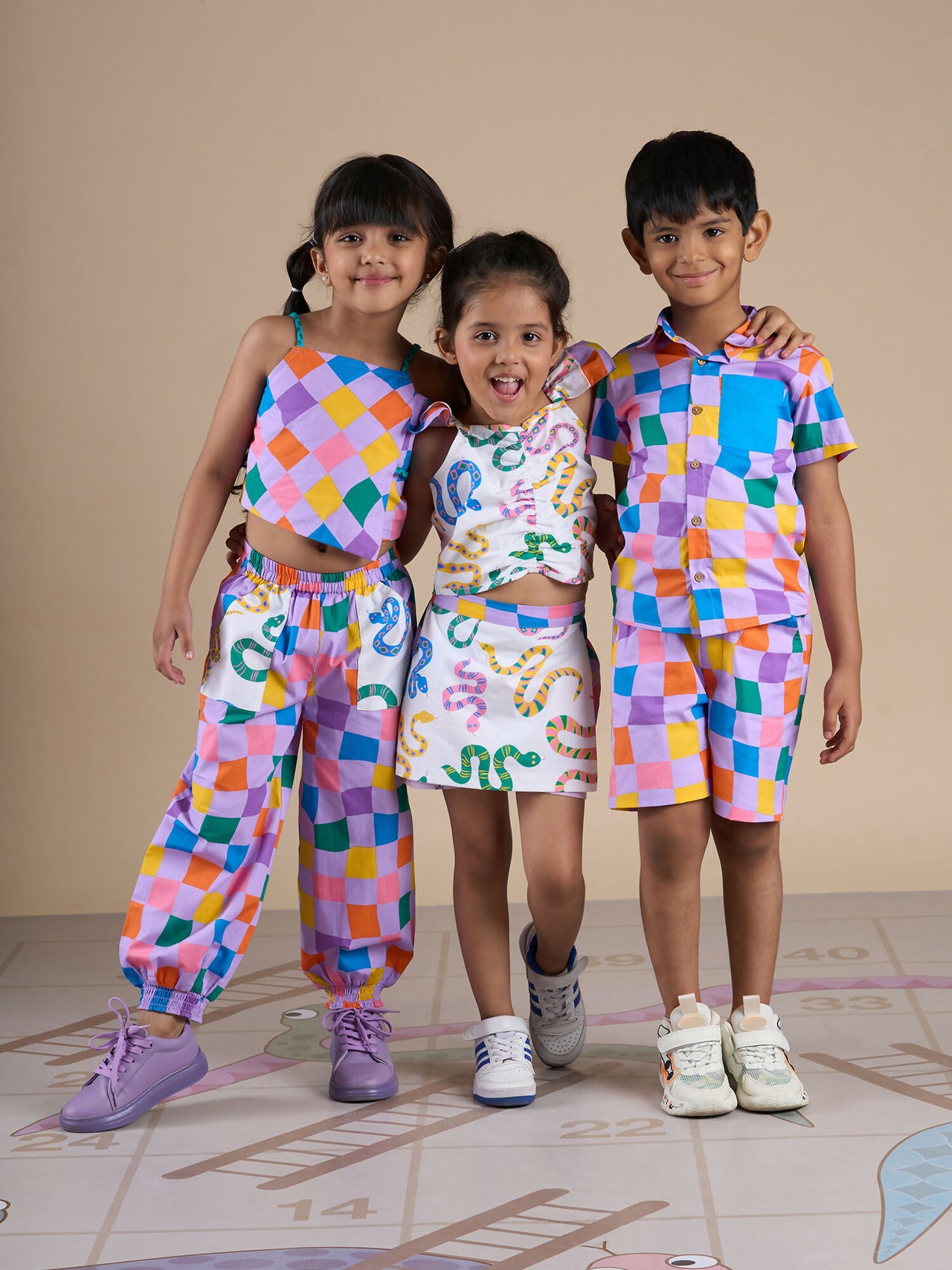 Snakes and Ladders Girls Multi Color Rotary Print Top and Pant Set from Siblings Collection - Distacart