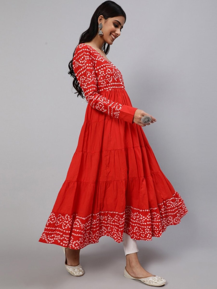 Aks Bandhani Yoke Design Long Sleeves Cotton Anarkali Kurta - Distacart