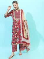 Thumbnail for Vishudh Women Yoke Design Pure Cotton Kurta with Trouser & Dupatta - Distacart