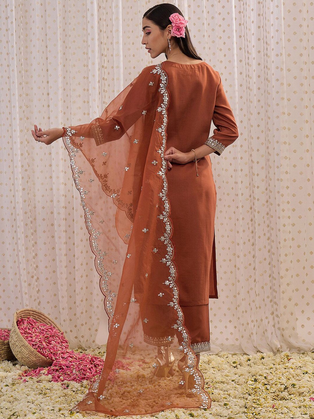 Indo Era Ethnic Motifs Embroidered Regular Gotta Patti Kurta with Trouser & Dupatta