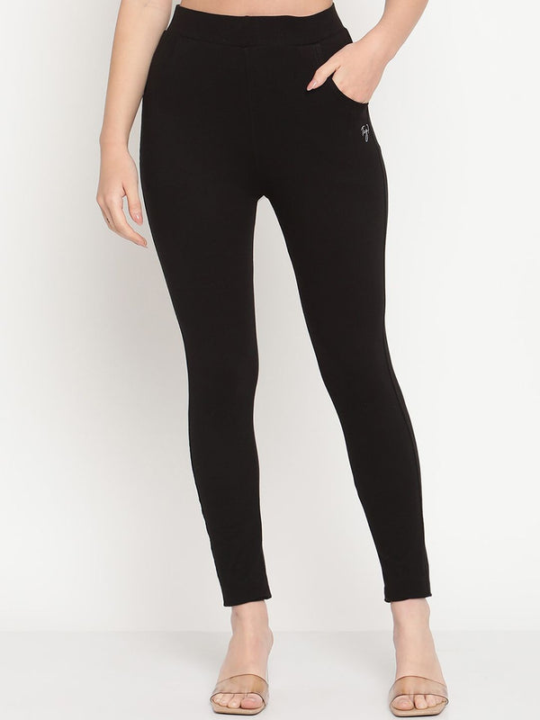 TAG 7 Set Of 2 Maroon & Black Solid Leggings - Distacart