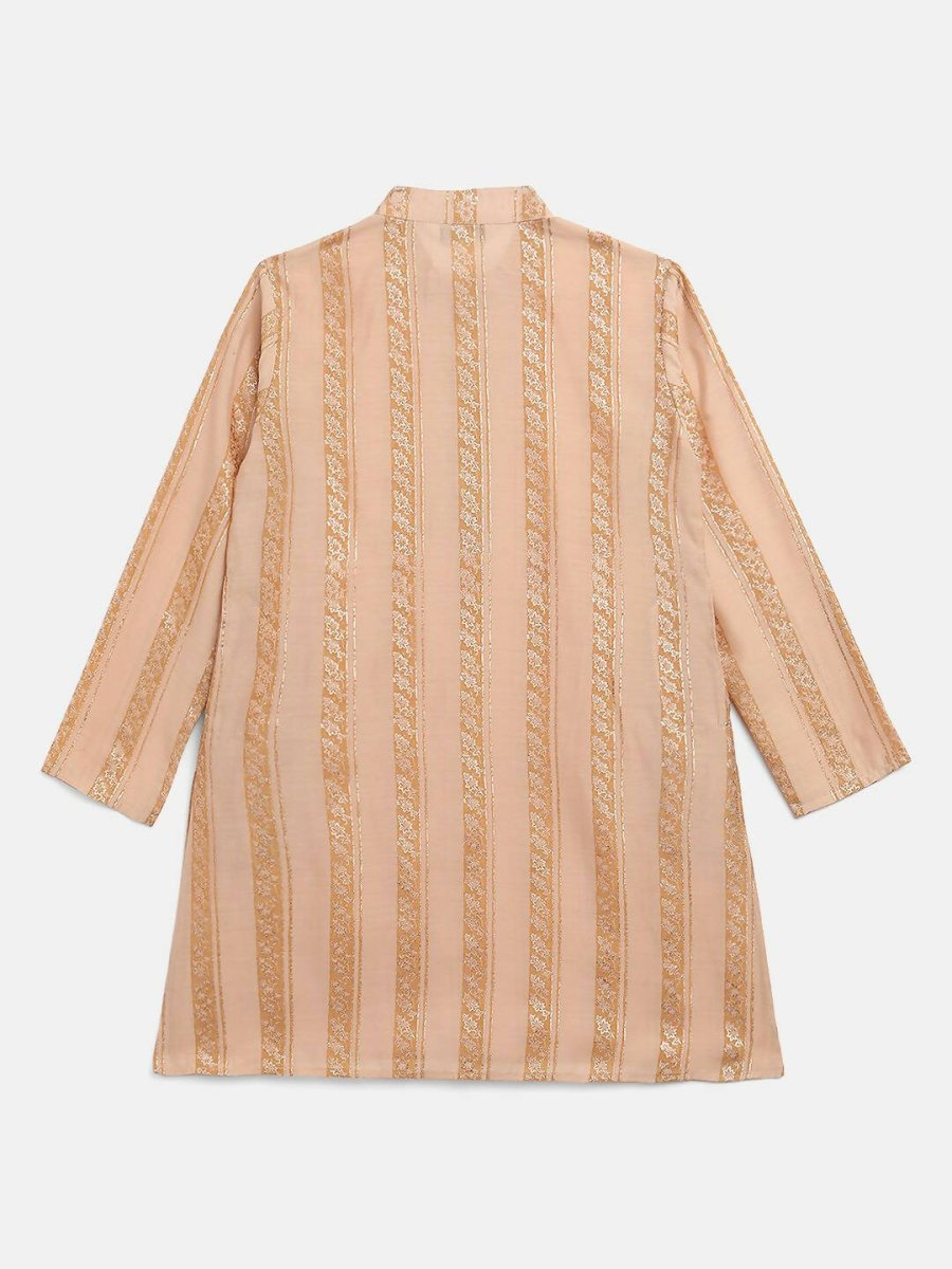 Ahalyaa Beige Chanderi Gold Foil Print Kids Kurta Churidar Set For Boys - Distacart