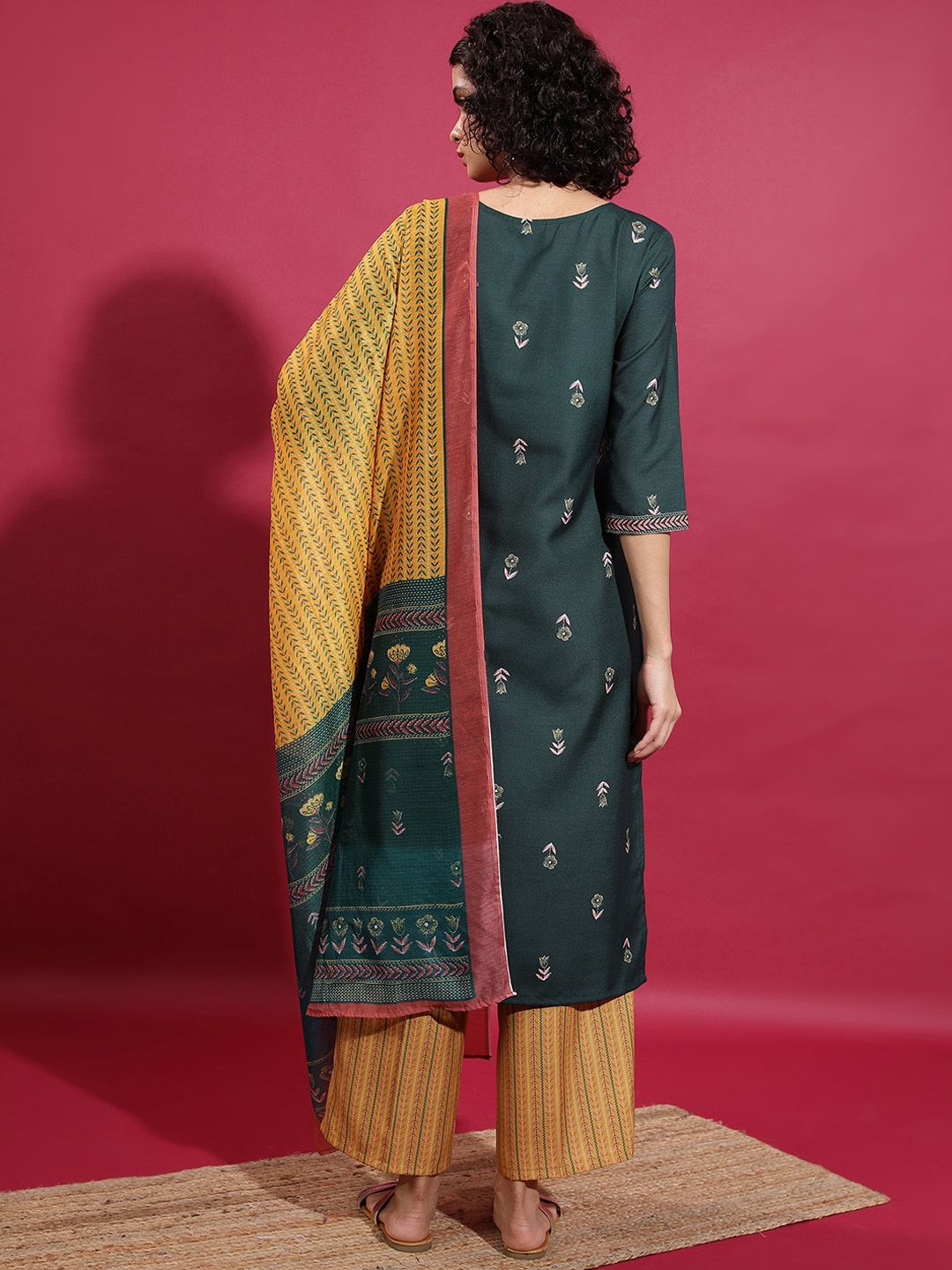 Vishudh Floral Printed Straight Kurta & Palazzos With Dupatta - Distacart
