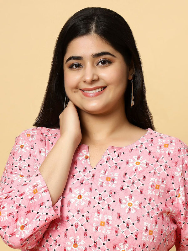 Sztori Plus Size Ethnic Motifs Printed Pure Cotton Kurta & Trouser - Distacart