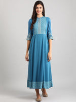 Thumbnail for AURELIA Women Blue Printed Maxi Dress - Distacart