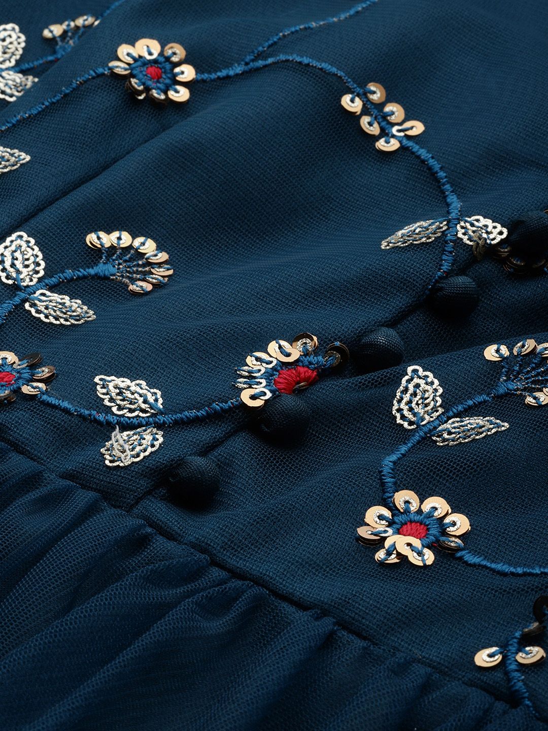 Inddus Teal Blue Embellished Maxi Dress With Flutter Sleeves