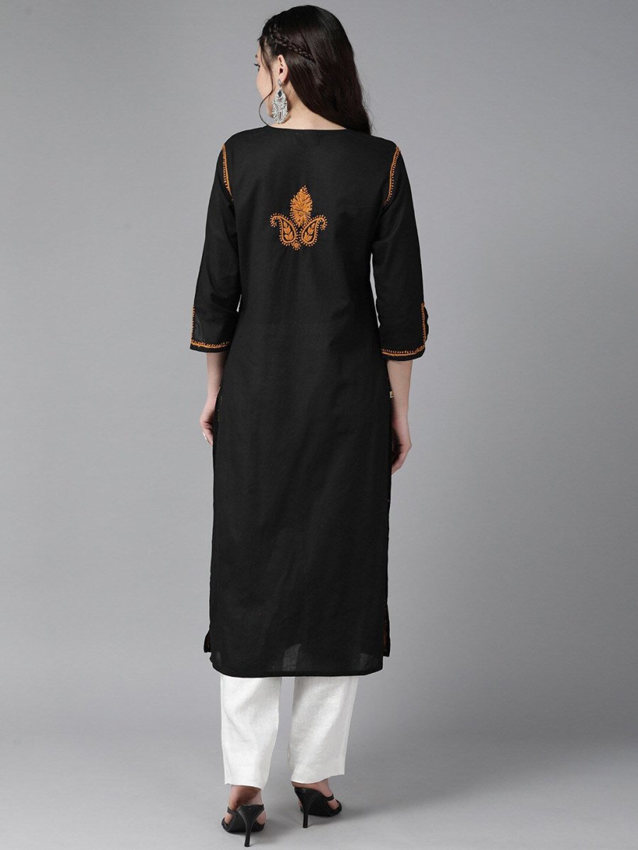 ADA Ethnic Motifs Embroidered Chikankari Cotton Straight Kurta - Distacart