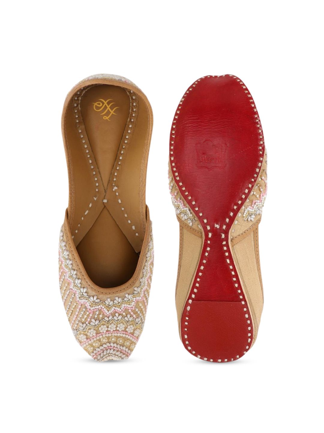 House of Pataudi Ethnic Embroidered Square Toe Fabric Mojaris