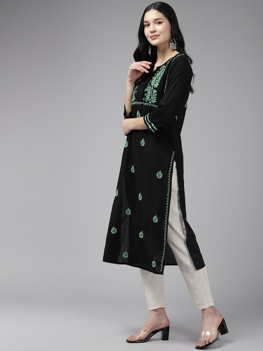 ADA Ethnic Motifs Embroidered Chikankari Cotton Straight Kurta - Distacart
