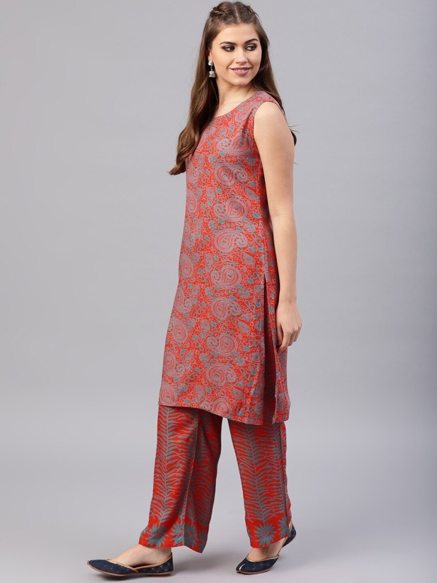 Aks Women Paisley Printed Straight Kurta With Palazzos - Distacart