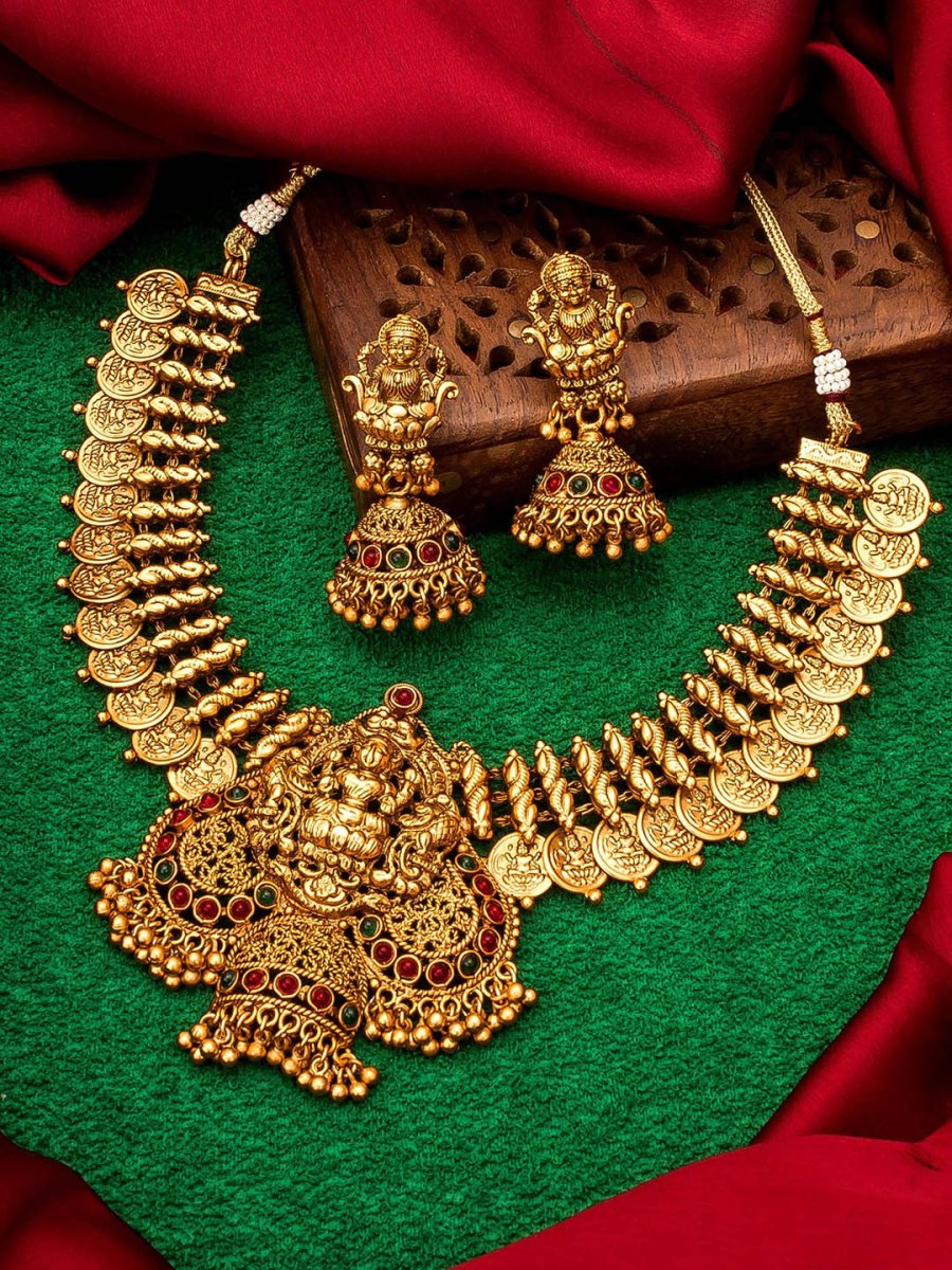 Aadita Gold-Toned Stone-Studded Temple Jewelry Set - Distacart