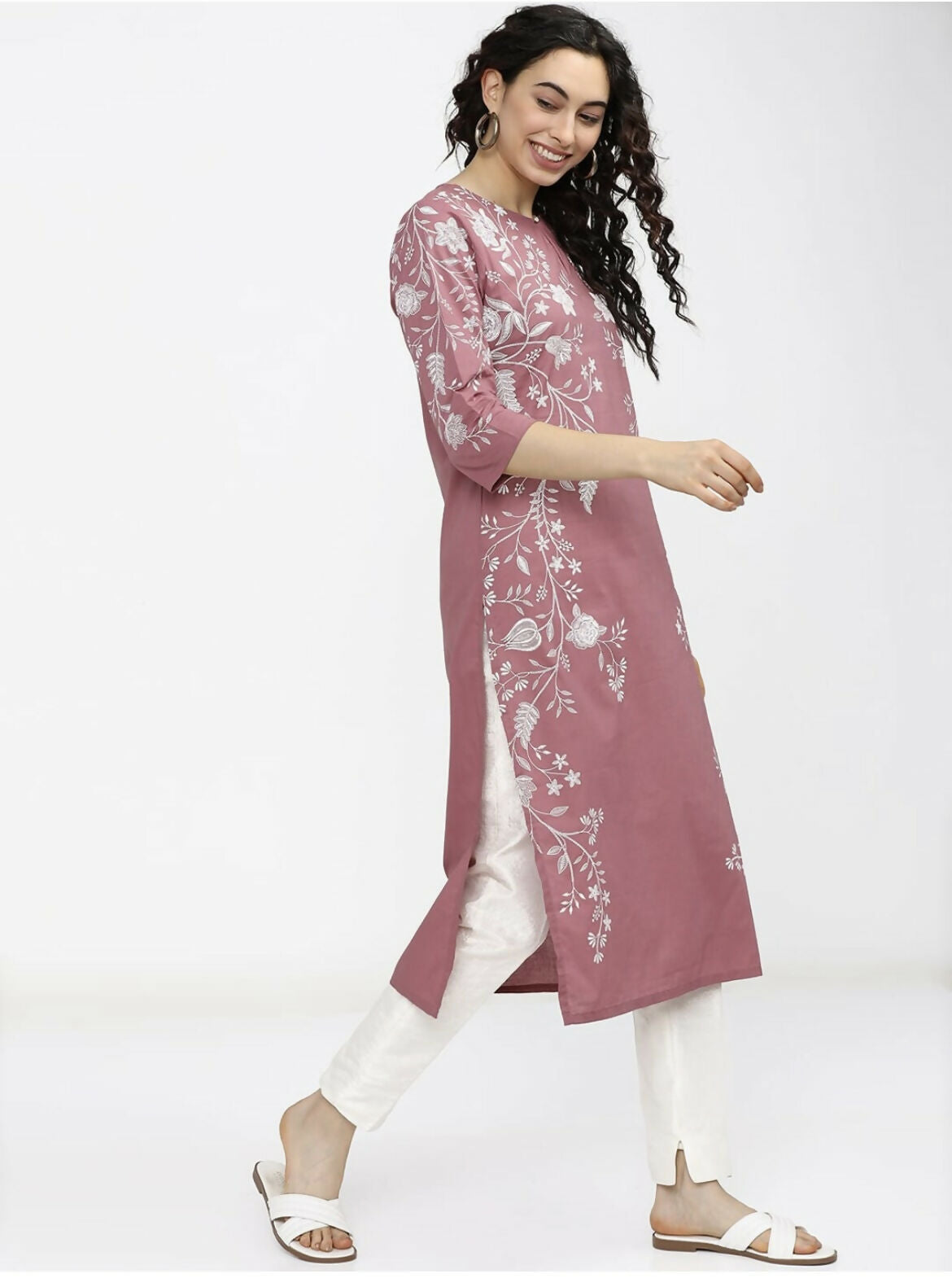 Cheera Women Stylish Hand Block Printed Cotton Blend Flared Kurta - Peach - Distacart