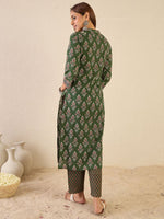 Thumbnail for Indo Era Women Floral Printed Regular Sequinned Detail Pure Cotton Kurta with Trousers