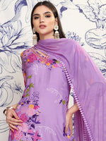 Thumbnail for Vishudh Purple Floral Printed Regular Kurta with Trousers & With Dupatta - Distacart