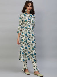 Thumbnail for Aks Floral Printed Band Collar Regular Kurta with Trousers - Distacart