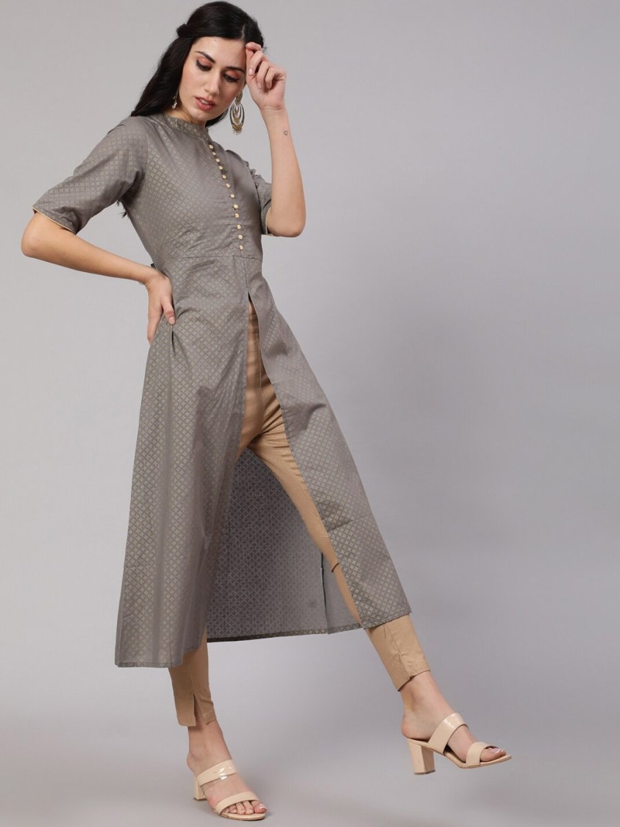 Aks Ethnic Motifs Printed High Slit Fusion Kurta - Distacart