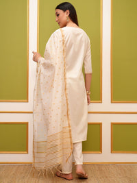 Thumbnail for Vishudh Cream Regular Thread Work Kurta with Trousers & With Dupatta