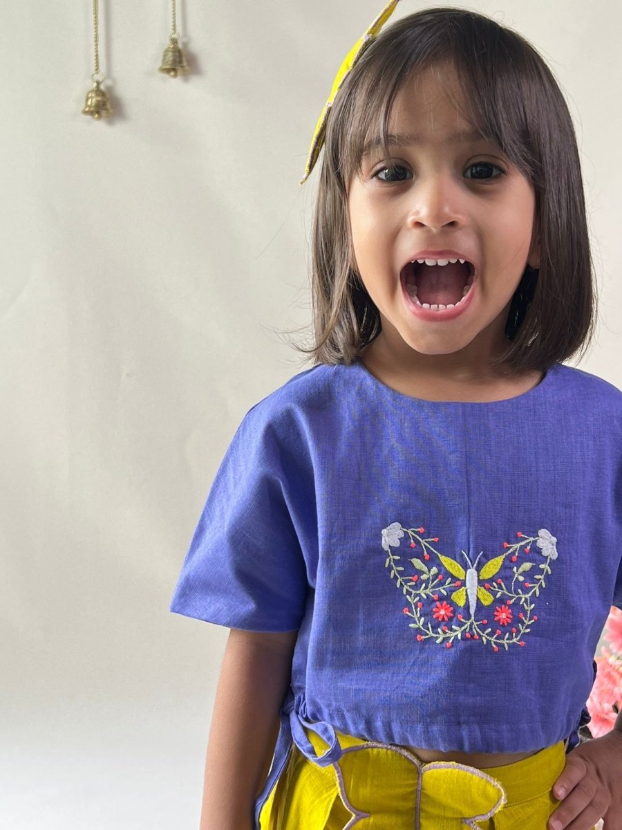ArthLife Mustard Purple Butterfly Embroidered Co-Ord Set - Distacart