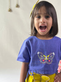 Thumbnail for ArthLife Mustard Purple Butterfly Embroidered Co-Ord Set - Distacart