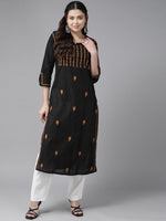 Thumbnail for ADA Ethnic Motifs Embroidered Chikankari Cotton Straight Kurta - Distacart
