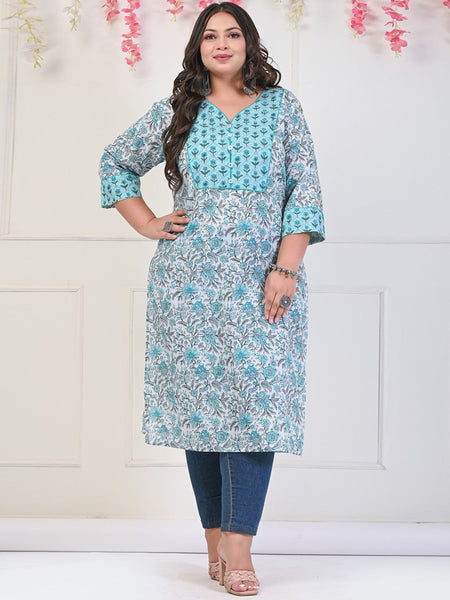 Swasti Plus Size Floral Printed Pure Cotton Kurta