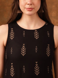 Thumbnail for Anouk Black Ethnic Motifs Printed Sleeveless Straight Kurta
