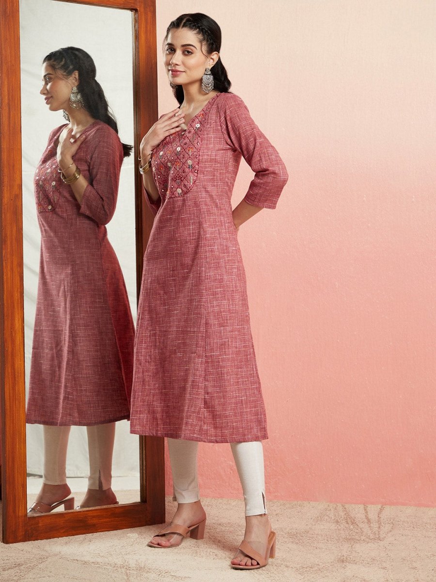 Aks Ethnic Motifs Embroidered Mirror Work Detailed Cotton Straight Kurta - Distacart