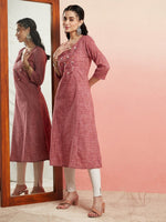Thumbnail for Aks Ethnic Motifs Embroidered Mirror Work Detailed Cotton Straight Kurta - Distacart