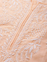 Thumbnail for ADA Women Peach-Coloured & White Chikankari Embroidered Straight Sustainable Kurta - Distacart