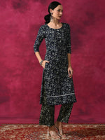 Thumbnail for Aks Floral Printed Round Neck Kantha Work Detailed Pure Cotton Kurta with Palazzos - Distacart