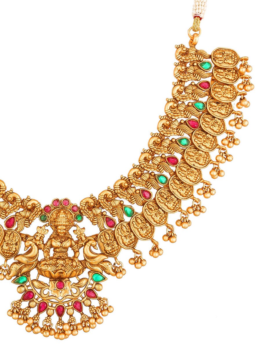 Aadita Gold-Toned Red & Green Stone-Studded Temple Jewelry Set - Distacart