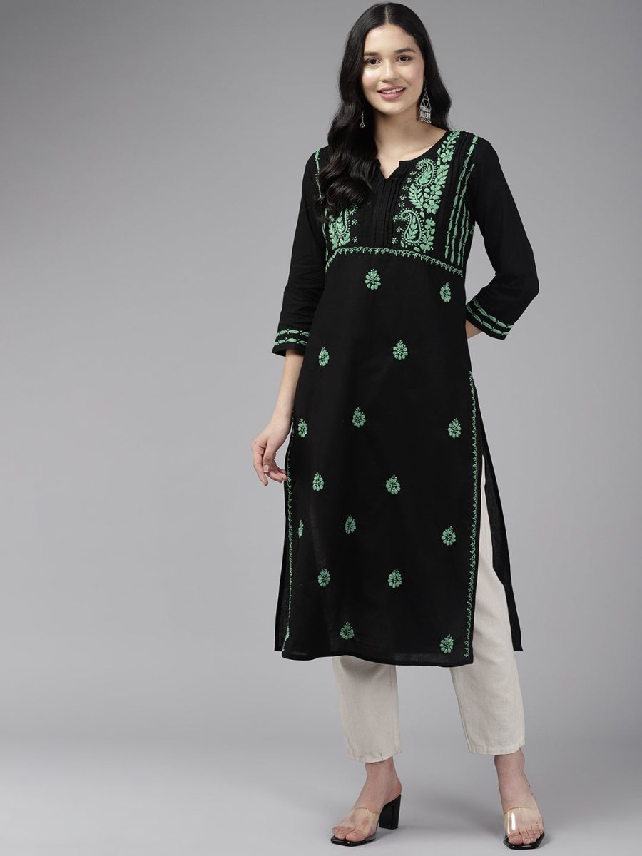 ADA Women Ethnic Motifs Embroidered Cotton Chikankari Floral Kurta - Distacart