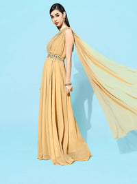 Thumbnail for Inddus Women Mustard Yellow Ethnic Maxi Dress